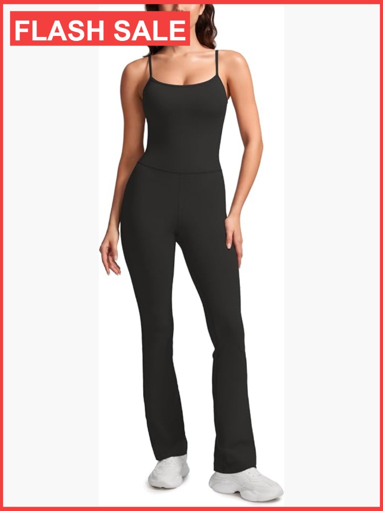 Butterluxe Flare Jumpsuit With Built-In Bra Square Neck Sleeveless Bodysuit
